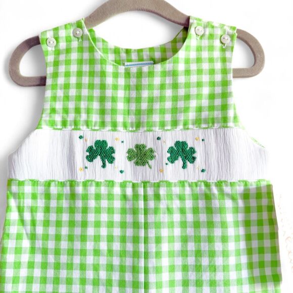 Southern Sunshine Shamrocks Smocked JonJon Romper Boys 18 mos St Patrick’s Day - Picture 2 of 9